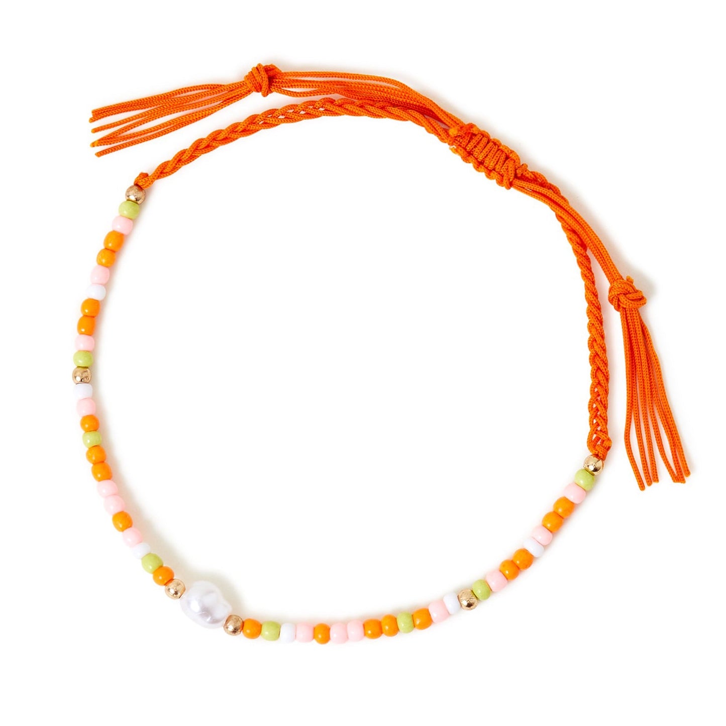 London Women's Orange Bead And Pearl Friendship Anklet