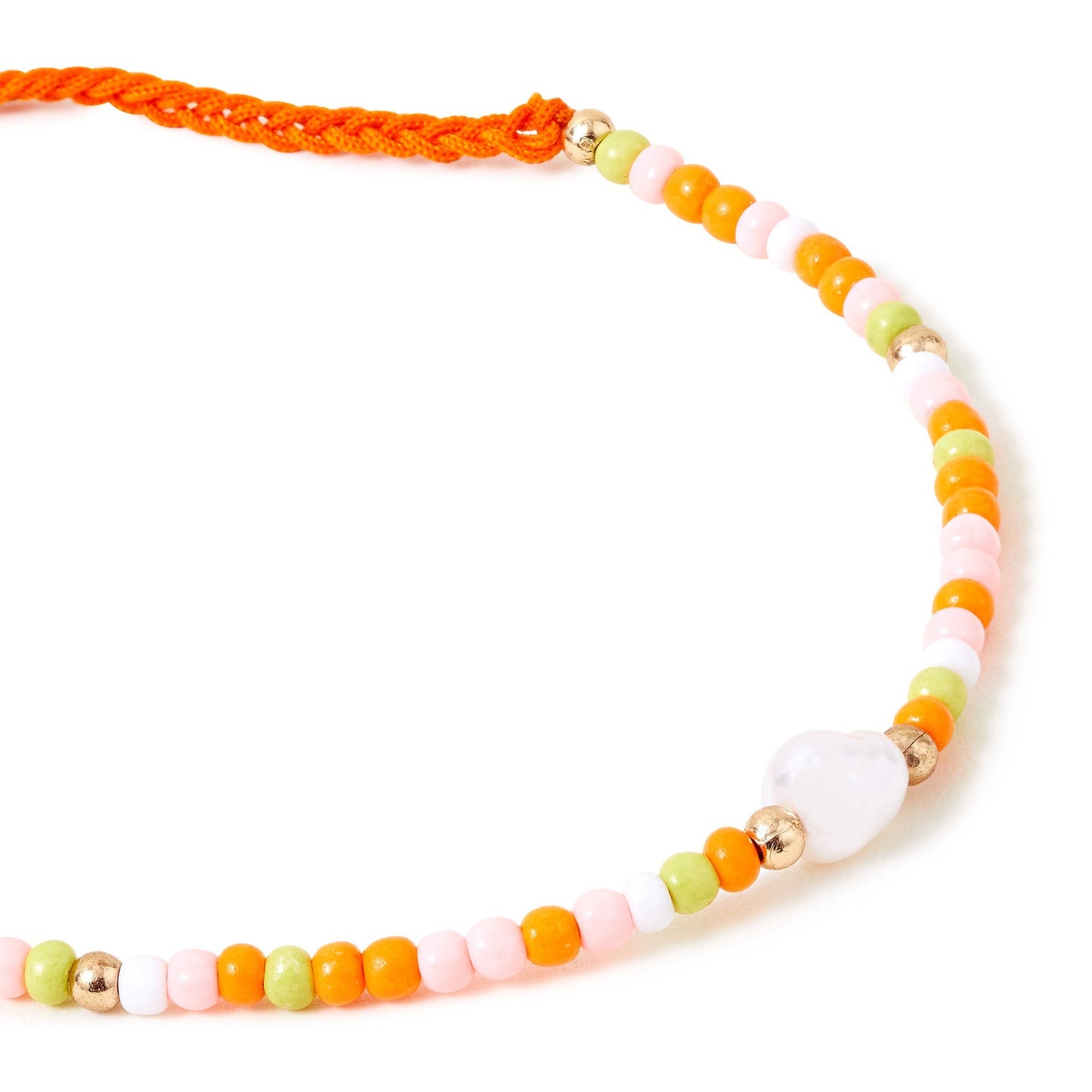 London Women's Orange Bead And Pearl Friendship Anklet