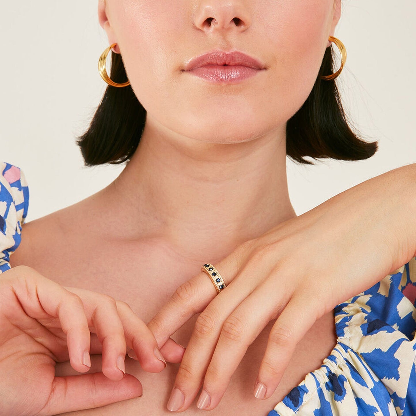 London Women's Blue Bevelled Edge Gem Ring-Small
