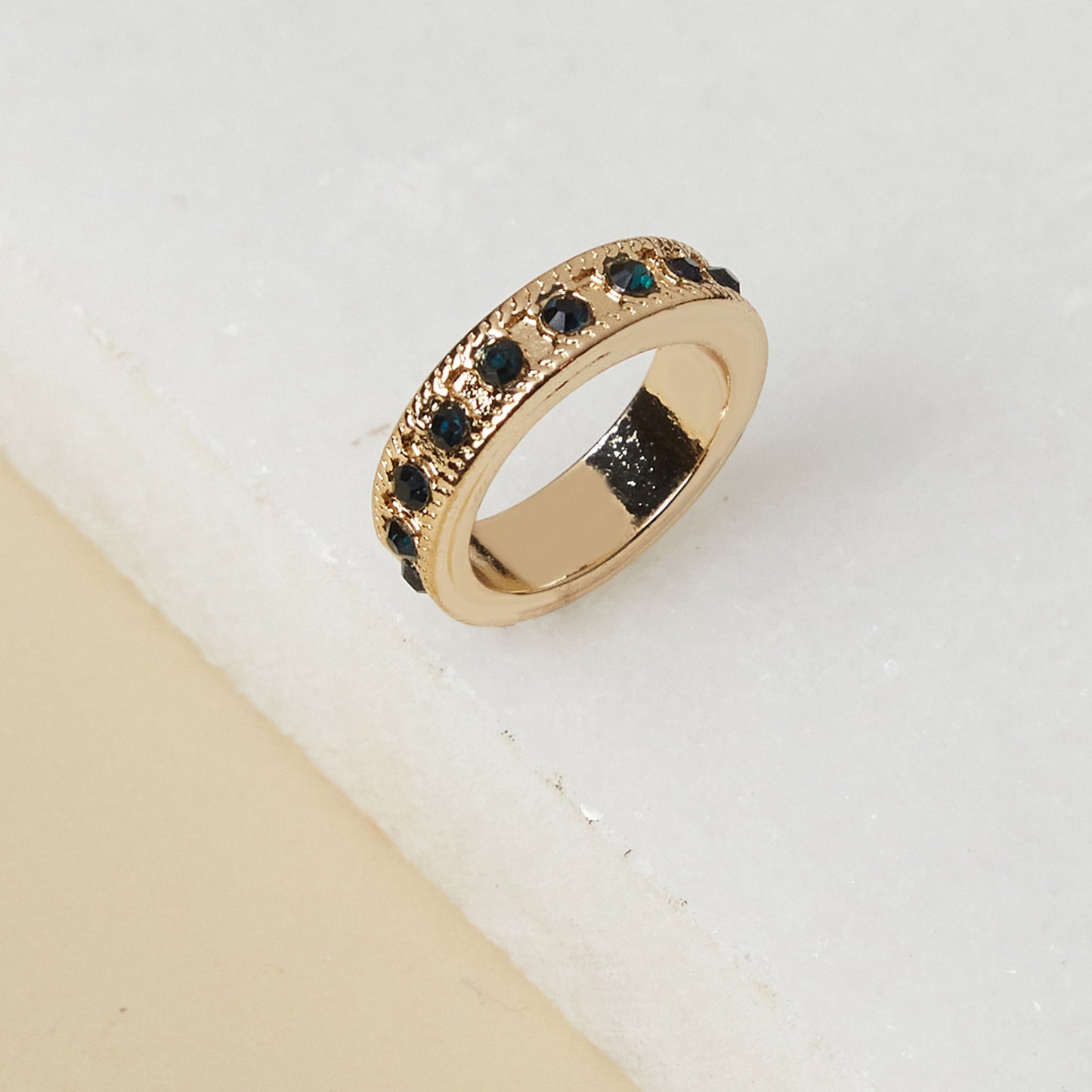 London Women's Blue Bevelled Edge Gem Ring-Medium