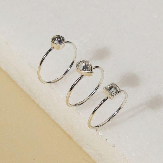 London Women's Silver Fine Gem Stacking Rings Set Of Three-Medium
