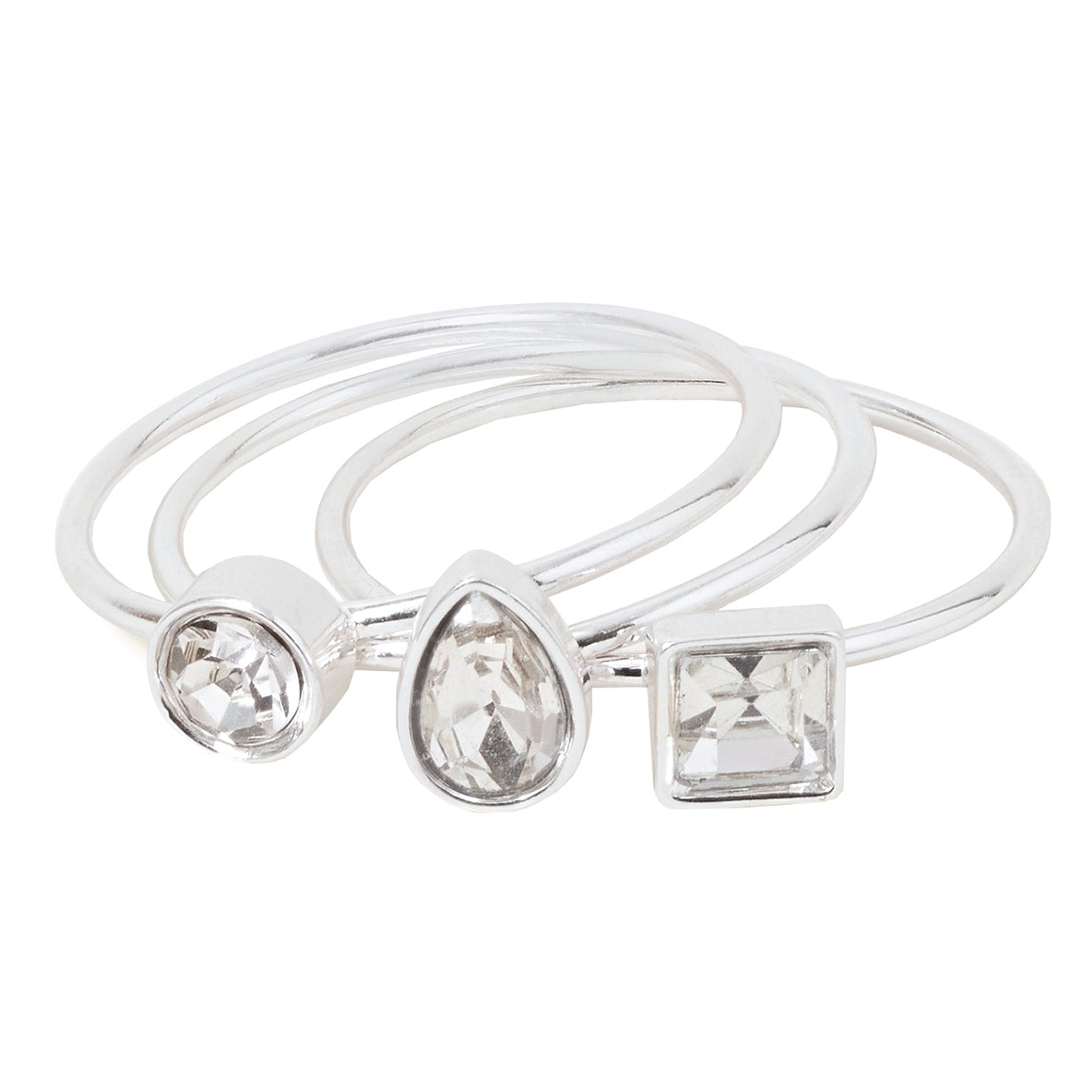 London Women's Silver Fine Gem Stacking Rings Set Of Three-Medium