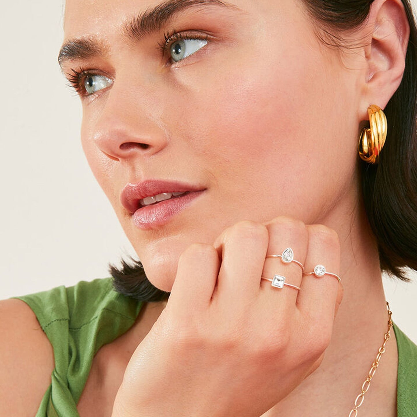 London Women's Silver Fine Gem Stacking Rings Set Of Three-Medium