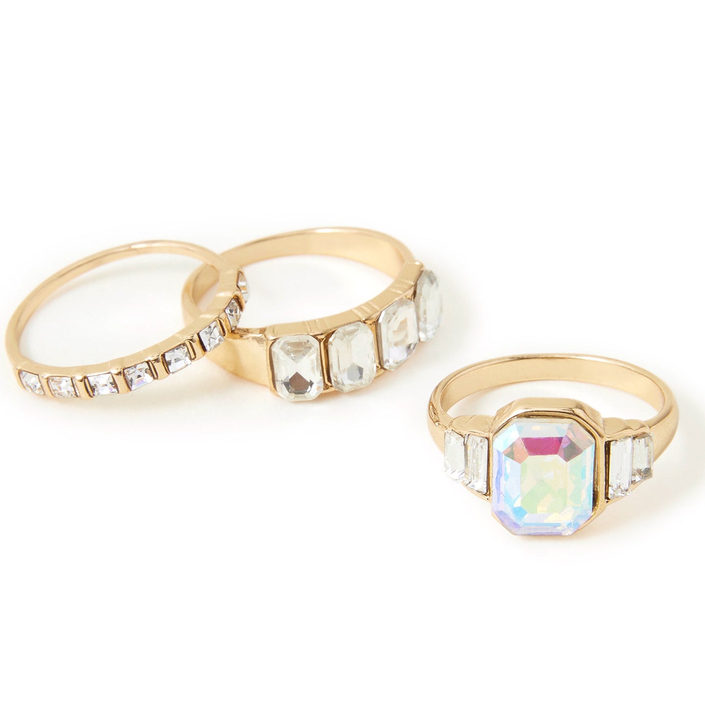 London Women's Jewel Embellished Rings Set Of Three White-Large
