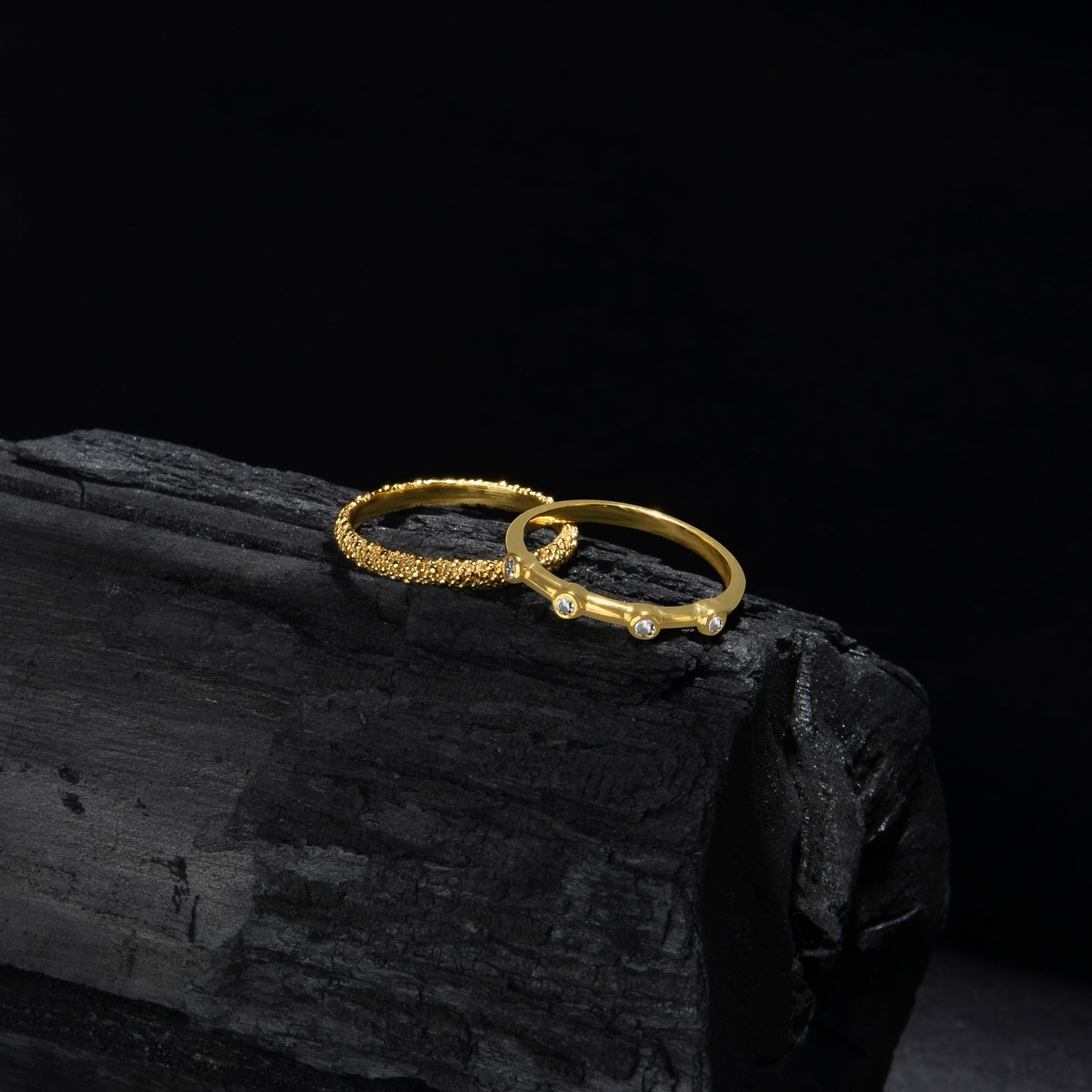 Real Gold Plated Z Gold Sparkle Rings Set Of Two-Small