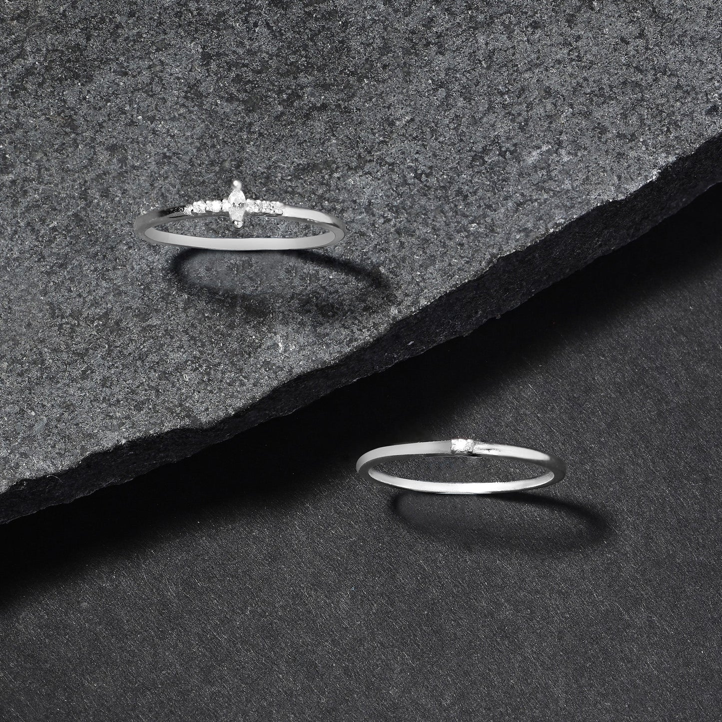 London Women's 925 Sterling Silver Hallmark Cubic Zirconia Sparkle Stacking Rings Set Of Two-Small