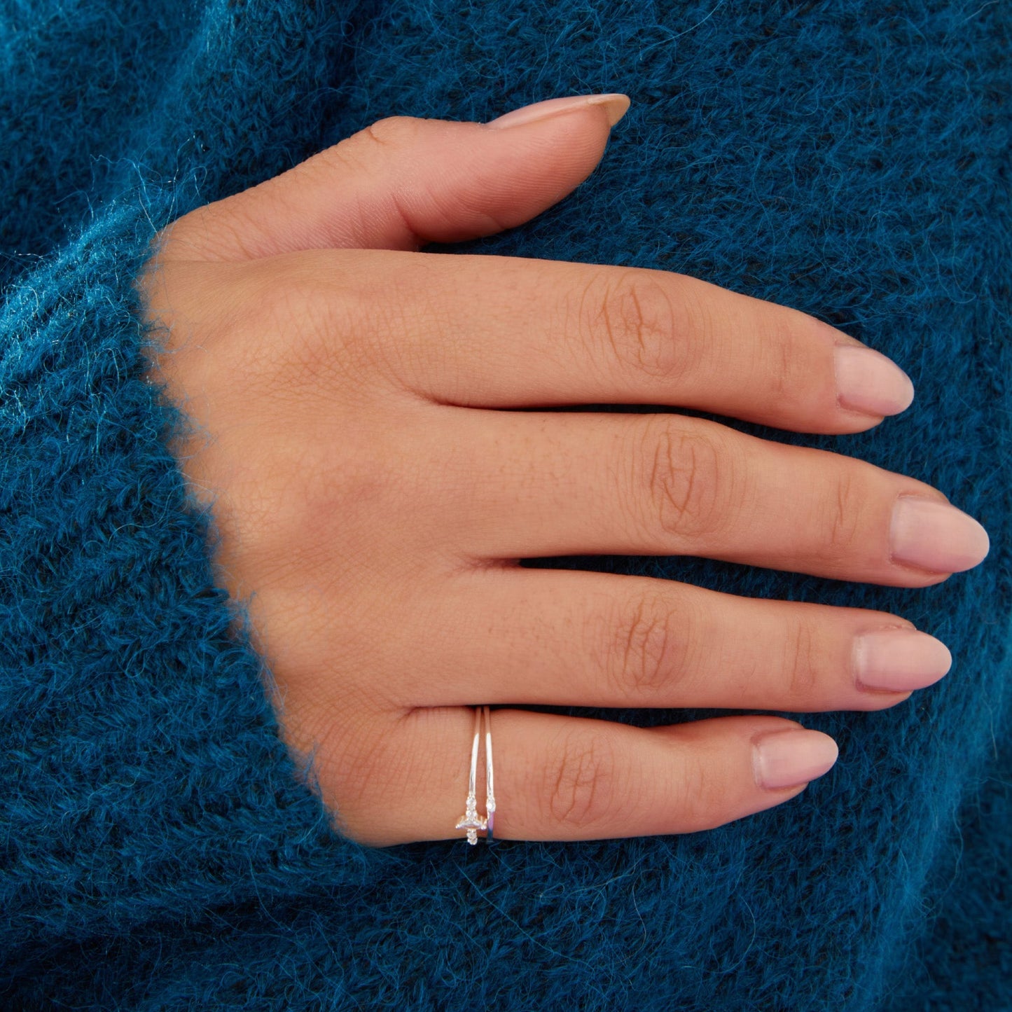 London Women's 925 Sterling Silver Hallmark Cubic Zirconia Sparkle Stacking Rings Set Of Two-Small