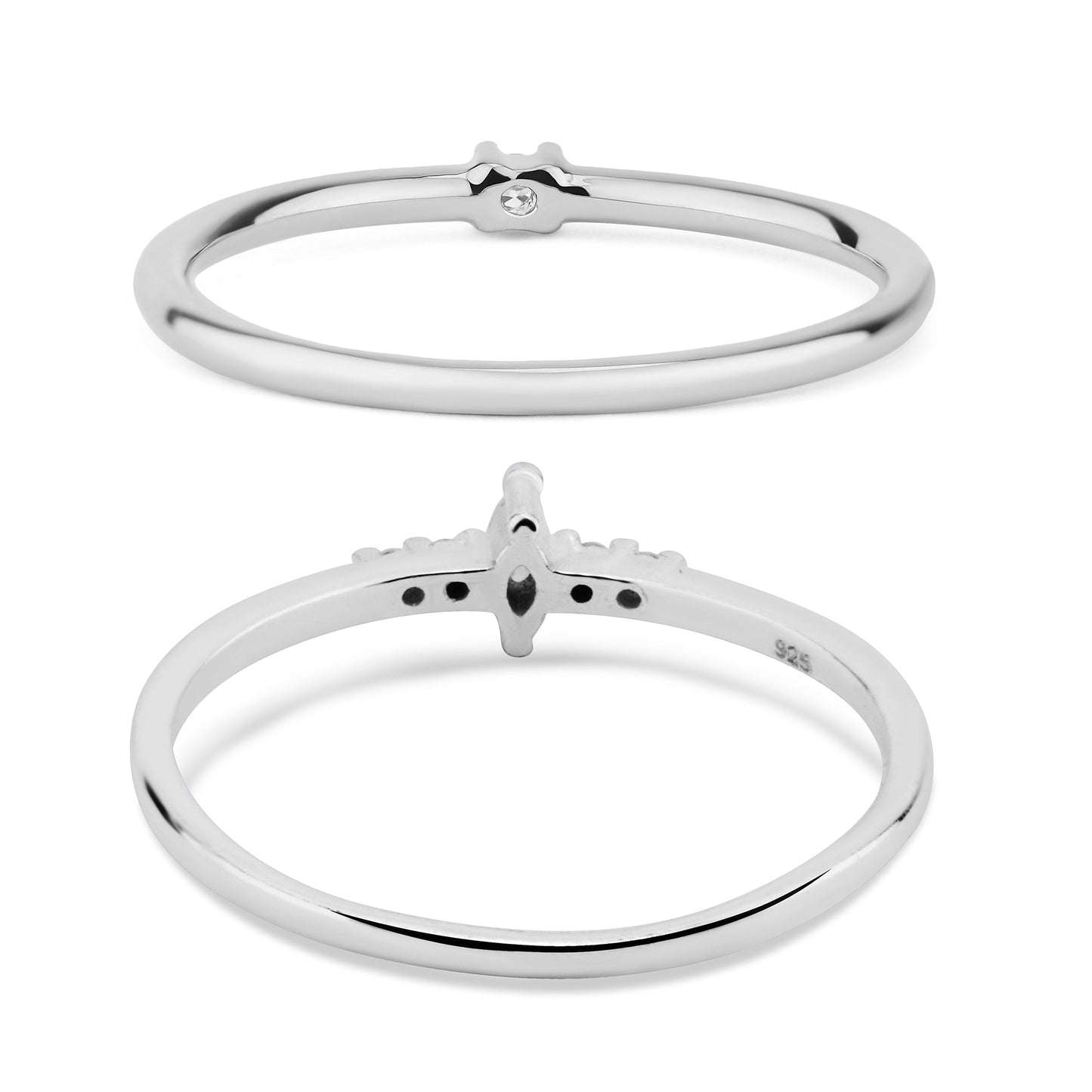 London Women's 925 Sterling Silver Hallmark Cubic Zirconia Sparkle Stacking Rings Set Of Two-Small