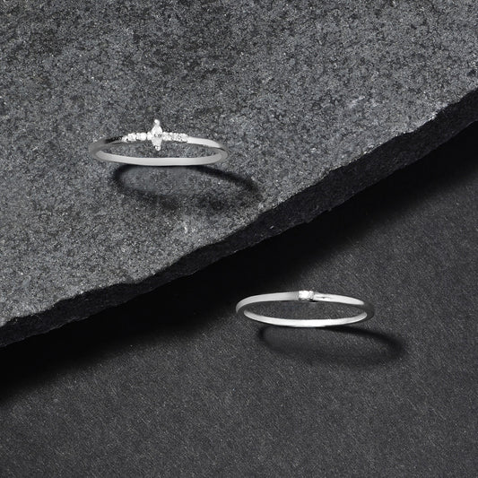 London Women's 925 Sterling Silver Hallmark Cubic Zirconia Sparkle Stacking Rings Set Of Two-Medium