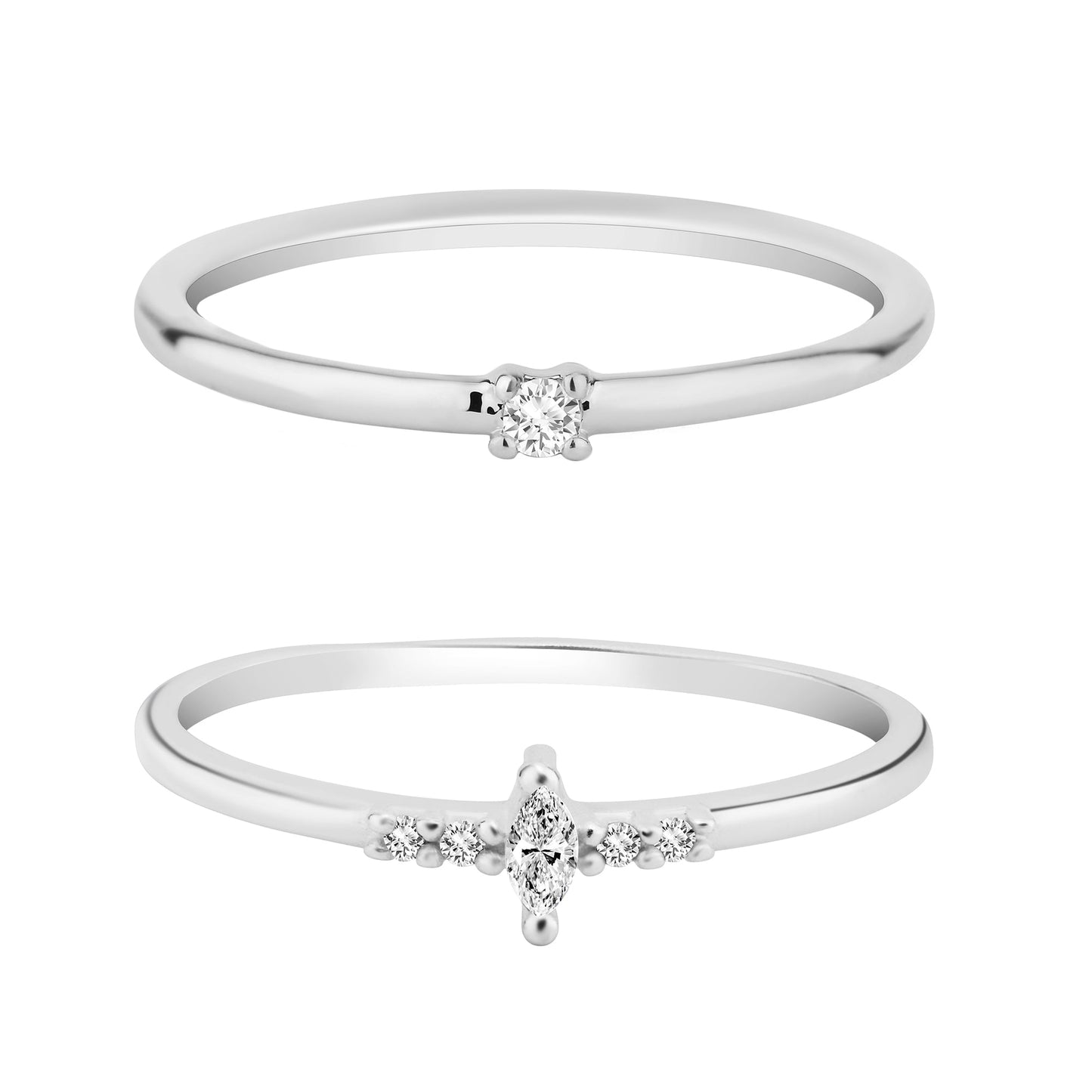 London Women's 925 Sterling Silver Hallmark Cubic Zirconia Sparkle Stacking Rings Set Of Two-Medium