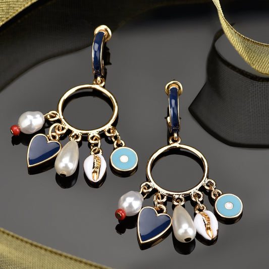 London Golden Charmy Pearl & Shell Drop Earrings