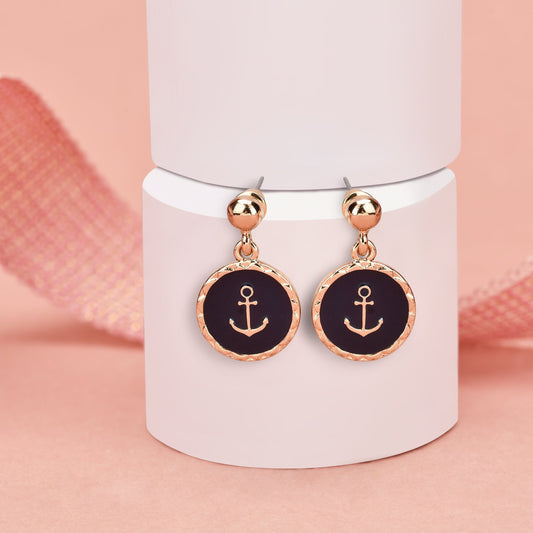 London Women's St Ives Enamel Anchor Short Drop Earrings
