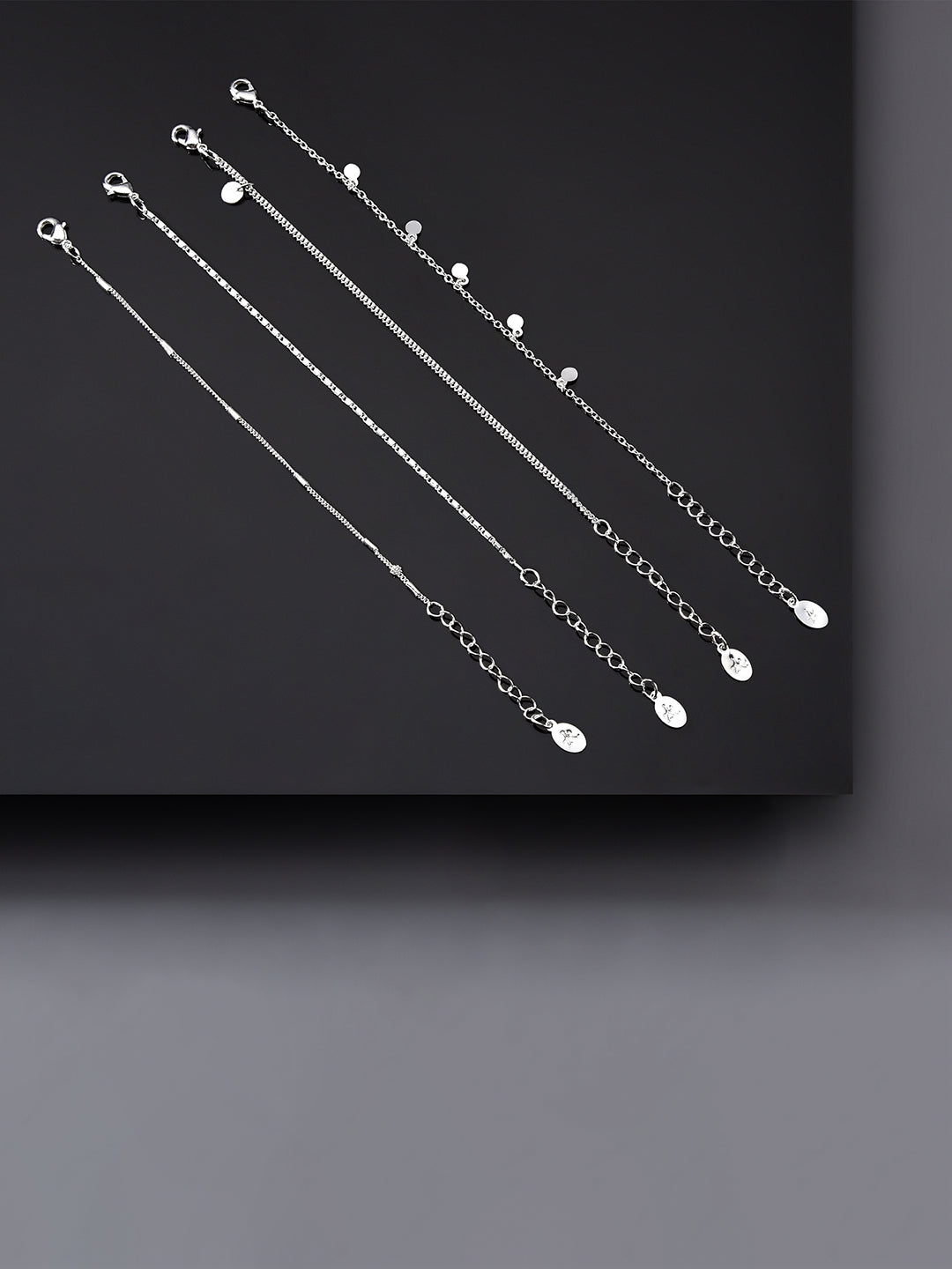 London Women's Set Of 4 Simple Silver Bracelets