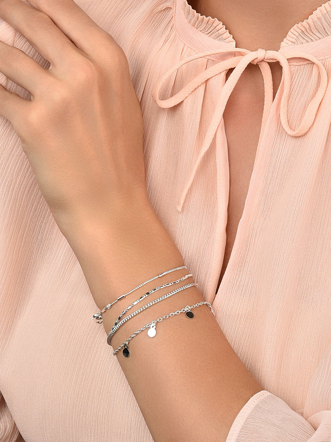 London Women's Set Of 4 Simple Silver Bracelets