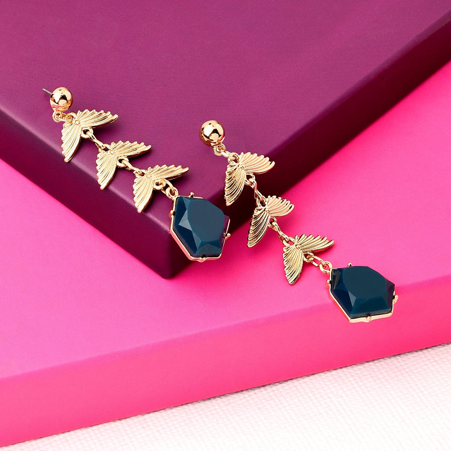 London Women's Country Retreat Stone&Leaf Long Drop Earrings