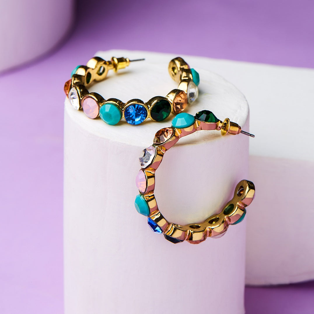 London Women's Feel Good Round Gems Hoop Earrings