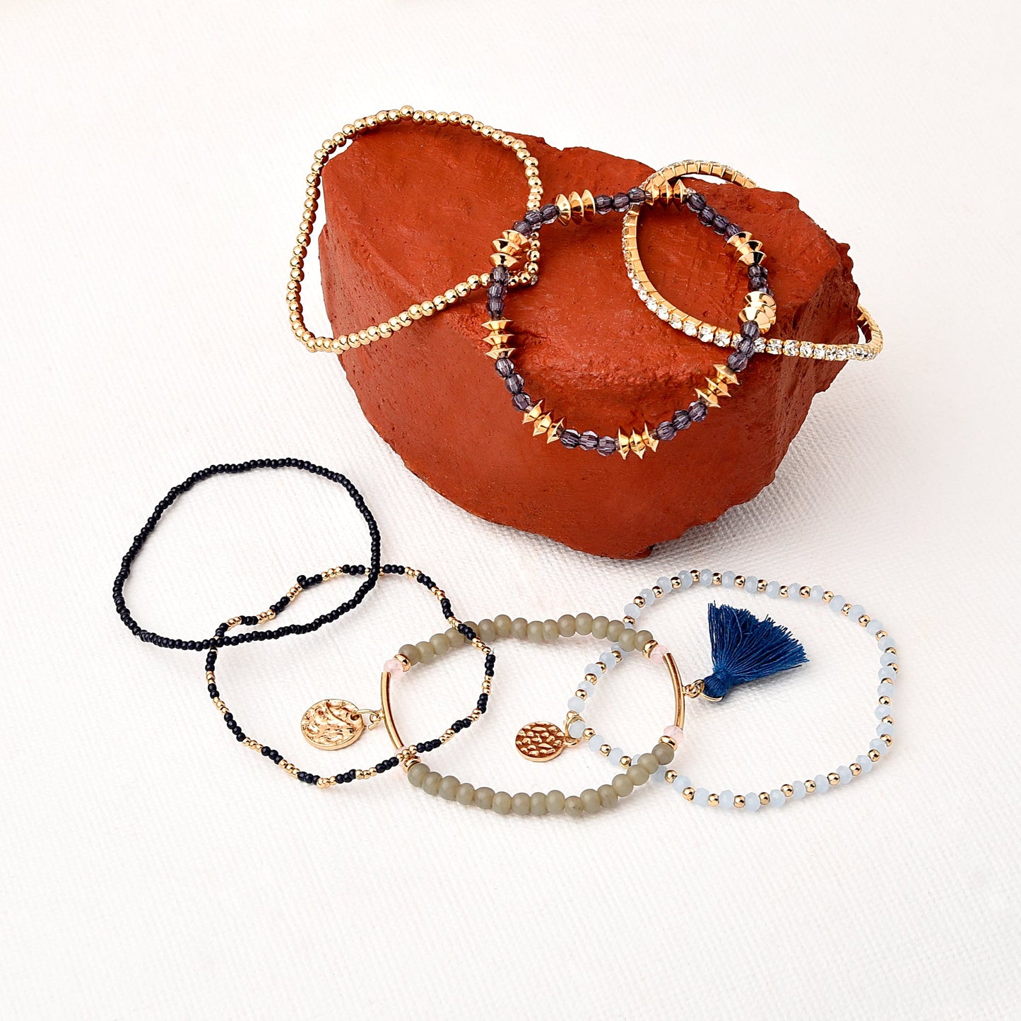 London Women's Country Retreat Pack Of 7 Facet Bead Stretch Bracelet