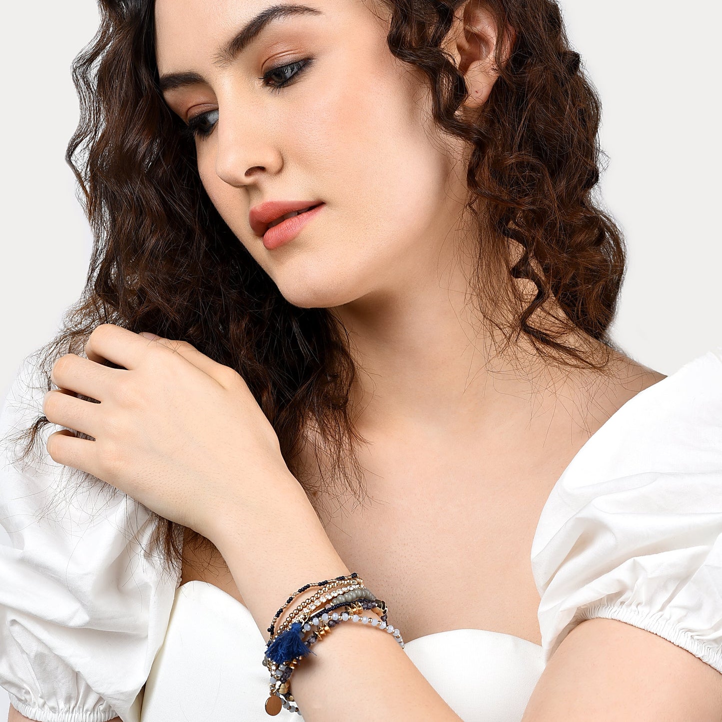 London Women's Country Retreat Pack Of 7 Facet Bead Stretch Bracelet