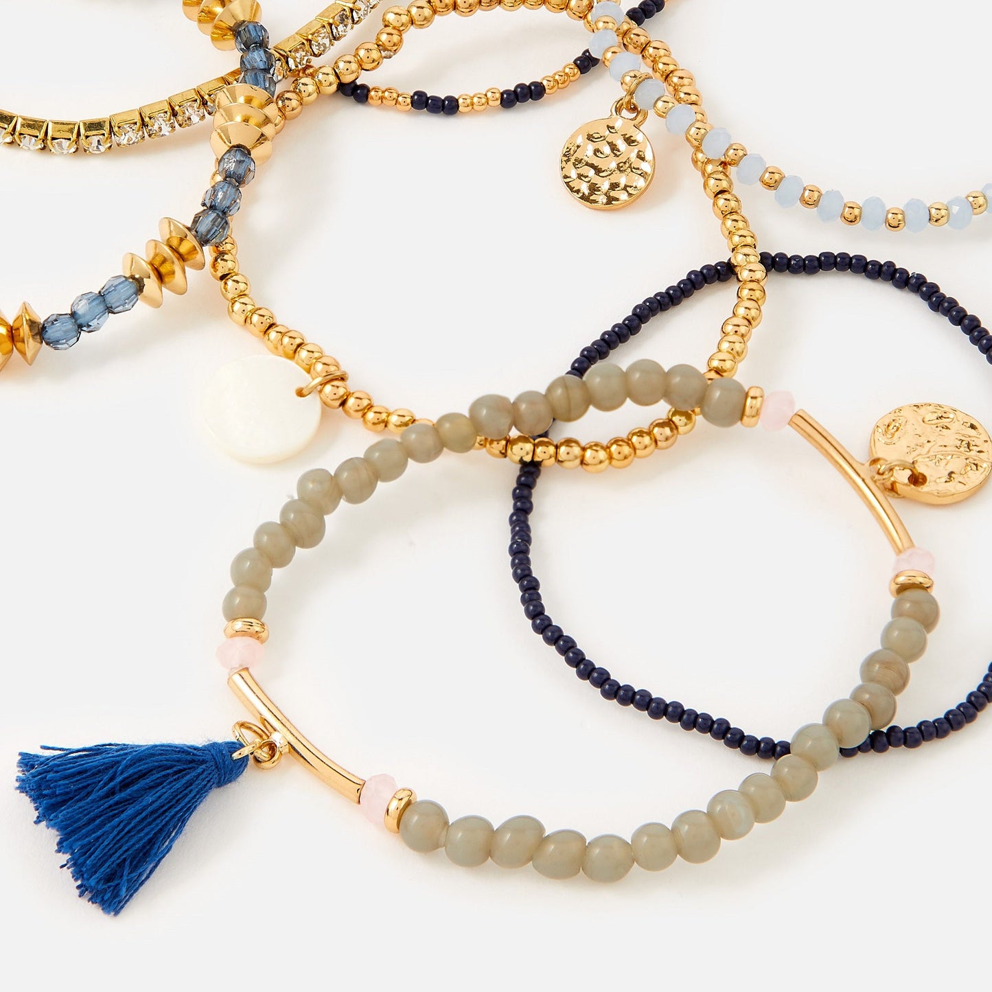 London Women's Country Retreat Pack Of 7 Facet Bead Stretch Bracelet