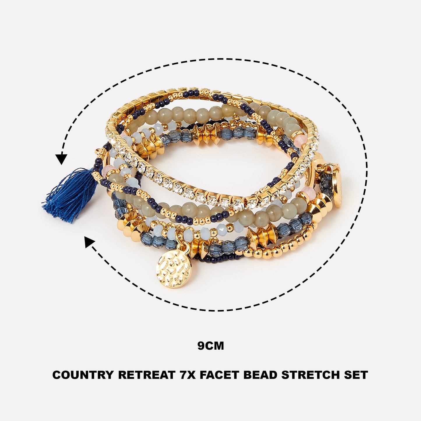 London Women's Country Retreat Pack Of 7 Facet Bead Stretch Bracelet