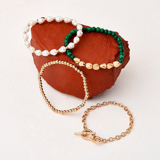 London Women's Reconnected Set of 4 Pearl Beads Chain Bracelet