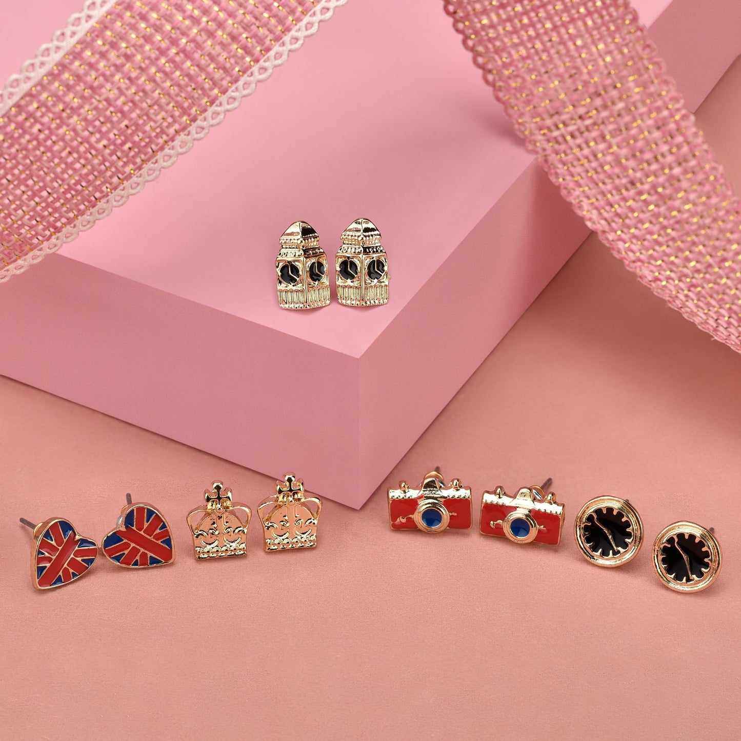 London Women's Red Set Of 5 London Stud Earring