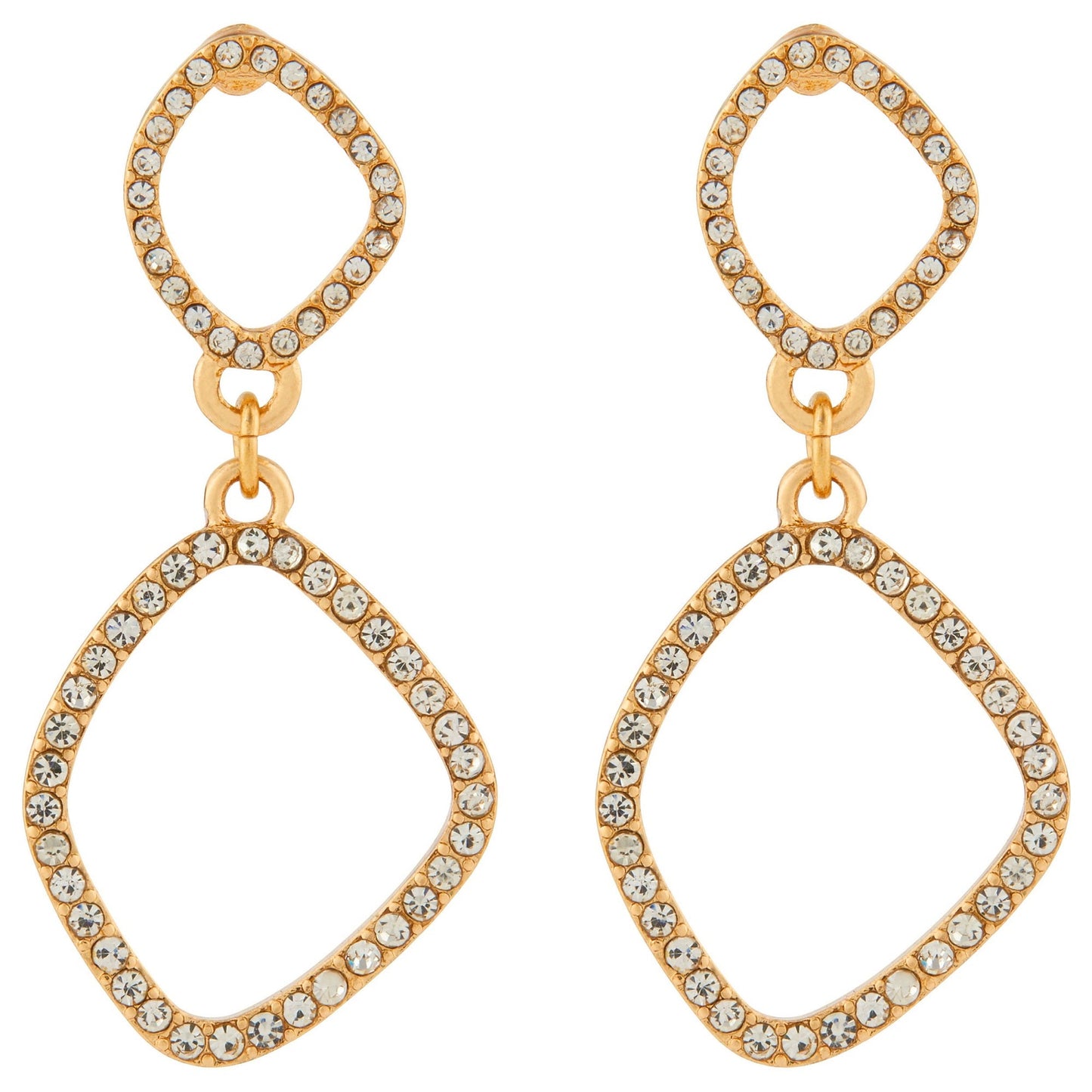London Women'S Gold Pave Organic Oval Short Drops Earring