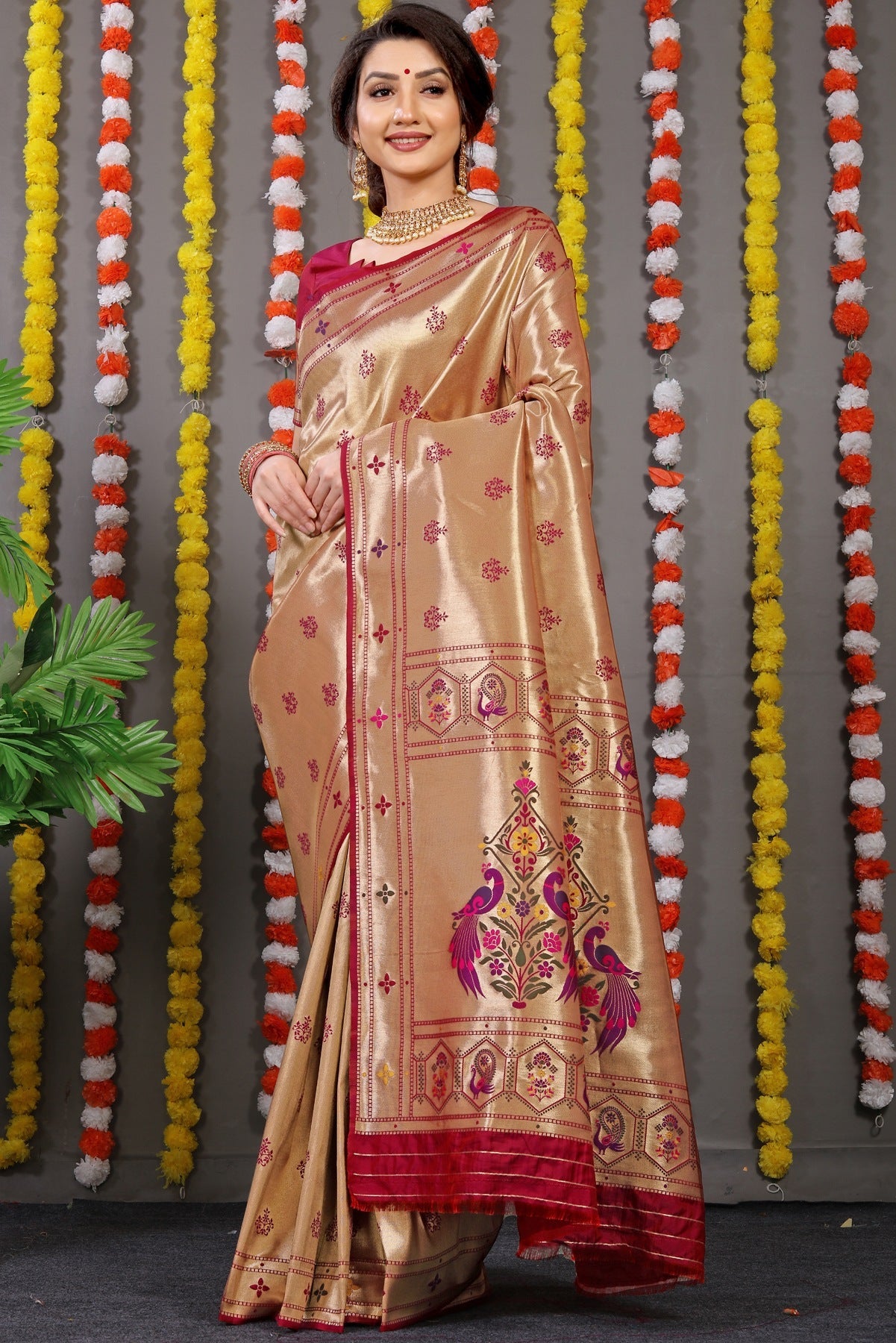 Prettiest Wine Paithani Silk Saree With Invaluable Blouse Piece
