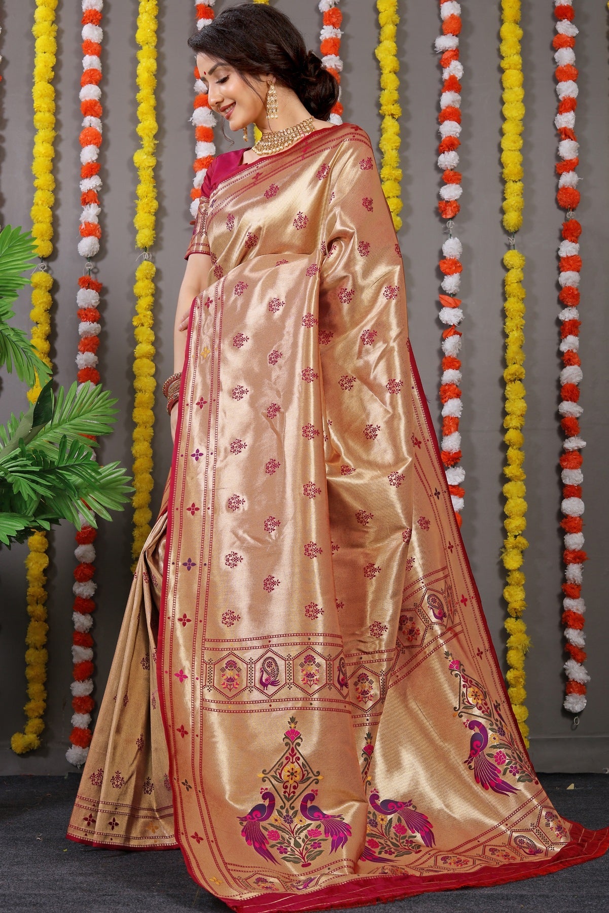 Prettiest Wine Paithani Silk Saree With Invaluable Blouse Piece