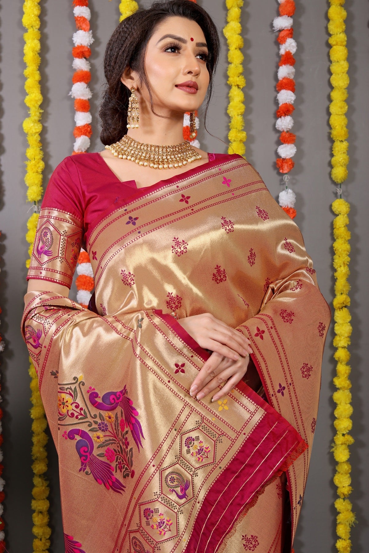 Prettiest Wine Paithani Silk Saree With Invaluable Blouse Piece