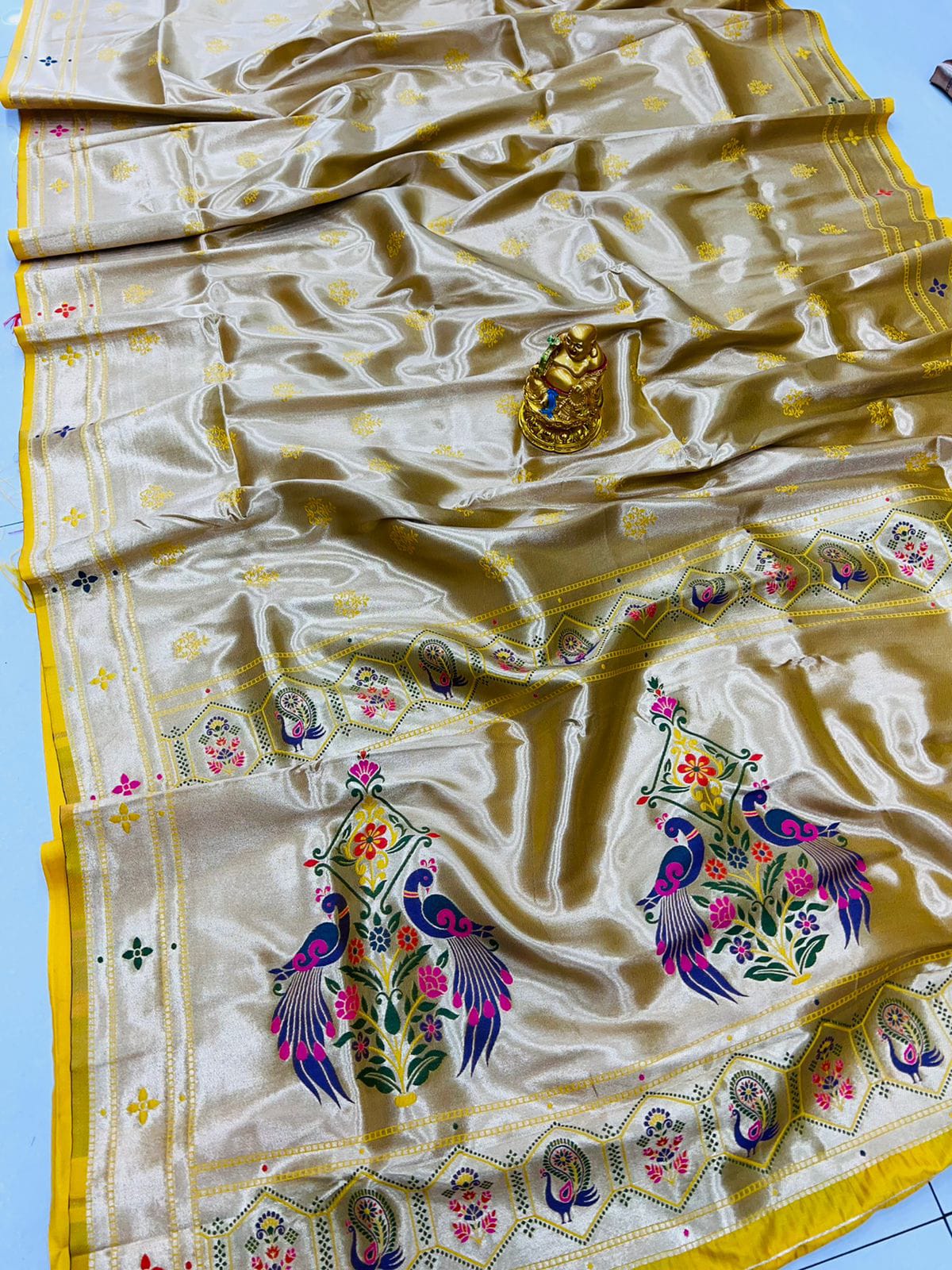 Most Stunning Yellow Paithani Silk Saree With Invaluable Blouse Piece