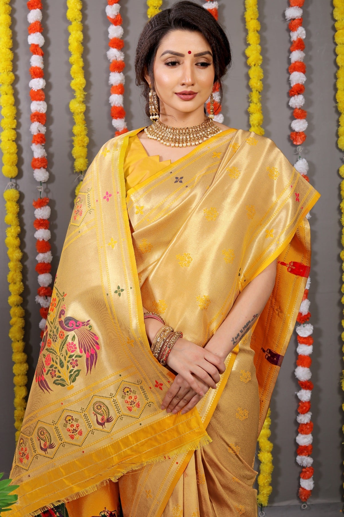 Most Stunning Yellow Paithani Silk Saree With Invaluable Blouse Piece