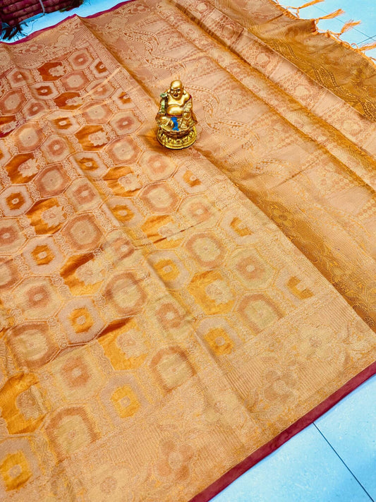 Elegant Mustard Organza Silk Saree With Eye-catching Blouse Piece