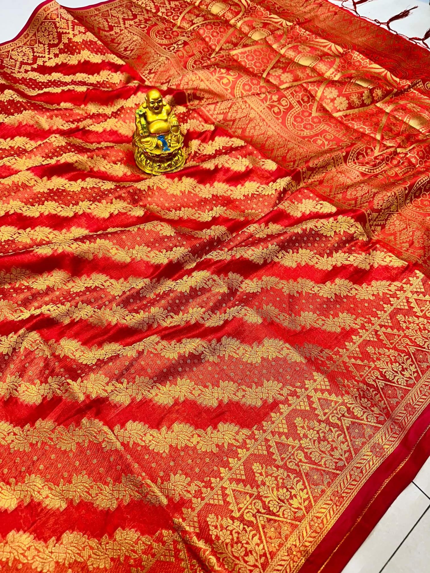 Desiring Red Organza Silk Saree With Adorable Blouse Piece
