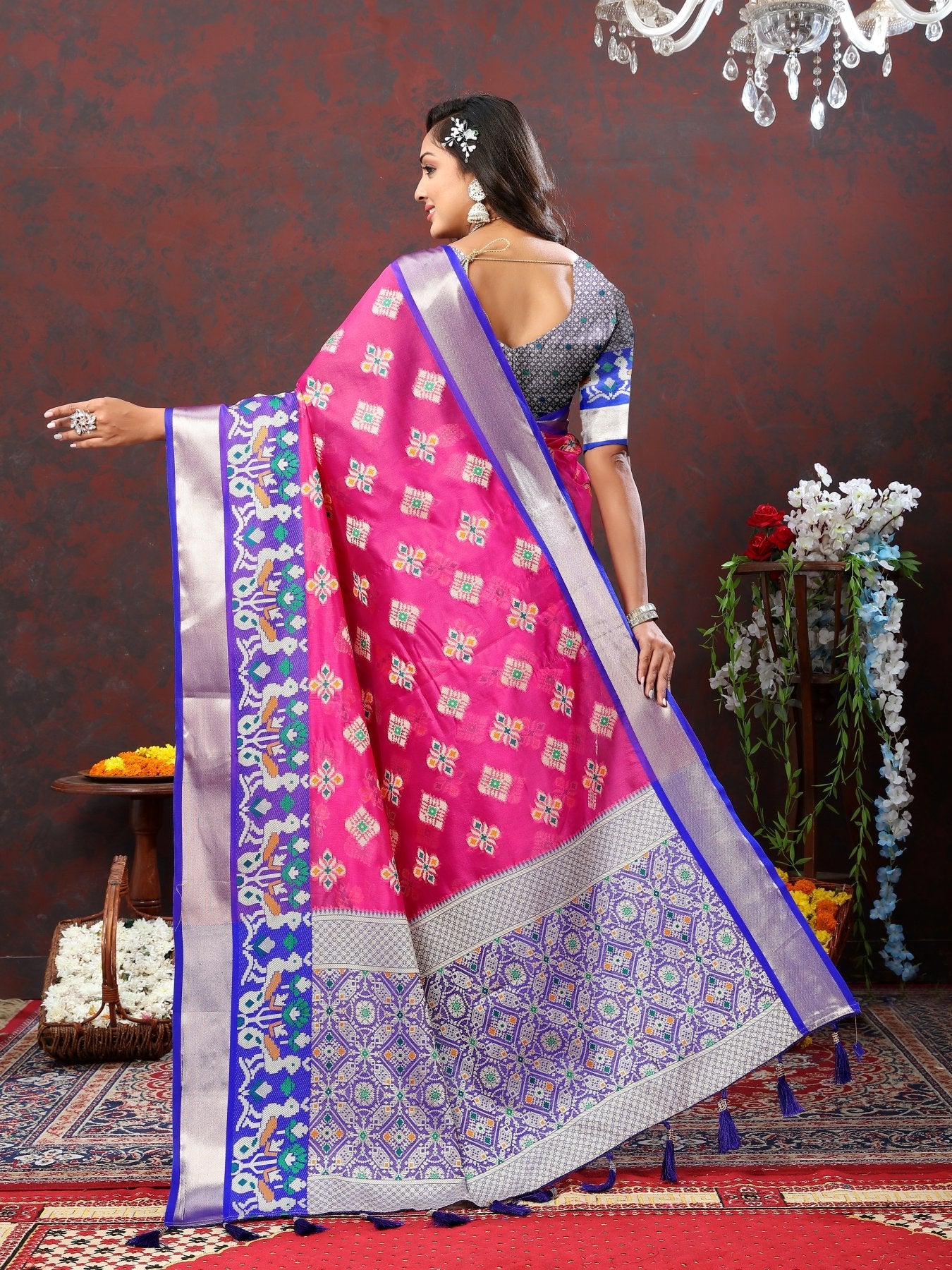 Splendiferous Dark Pink Organza Silk Saree With Fragrant Blouse Piece