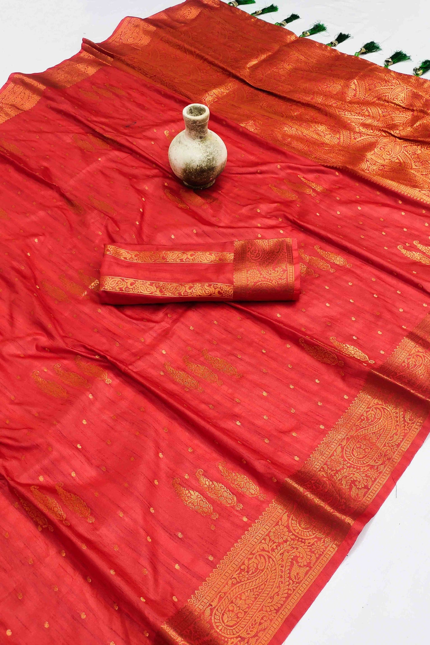 Captivating Red Soft Banarasi Silk Saree With Incomparable Blouse Piece