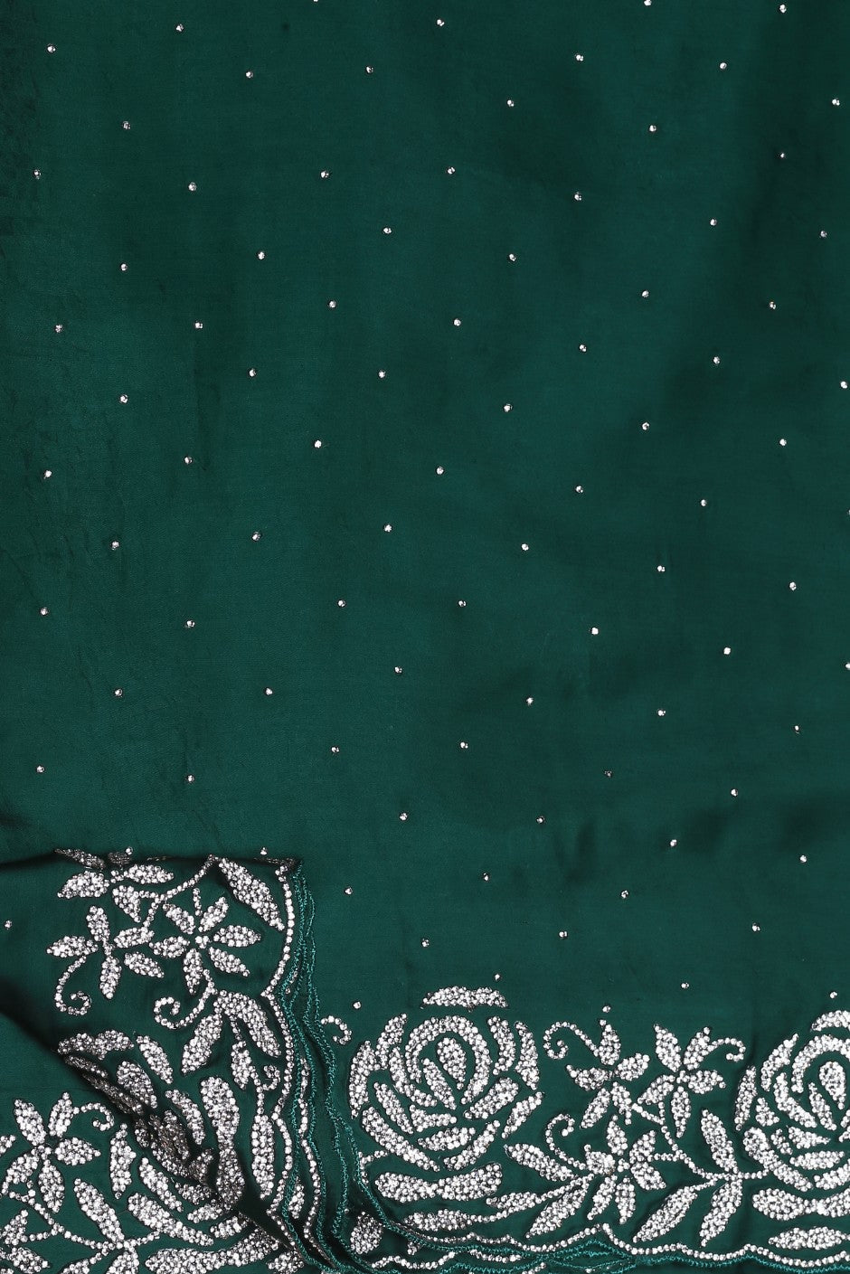 Elegant dark green color floral motif embroidered saree