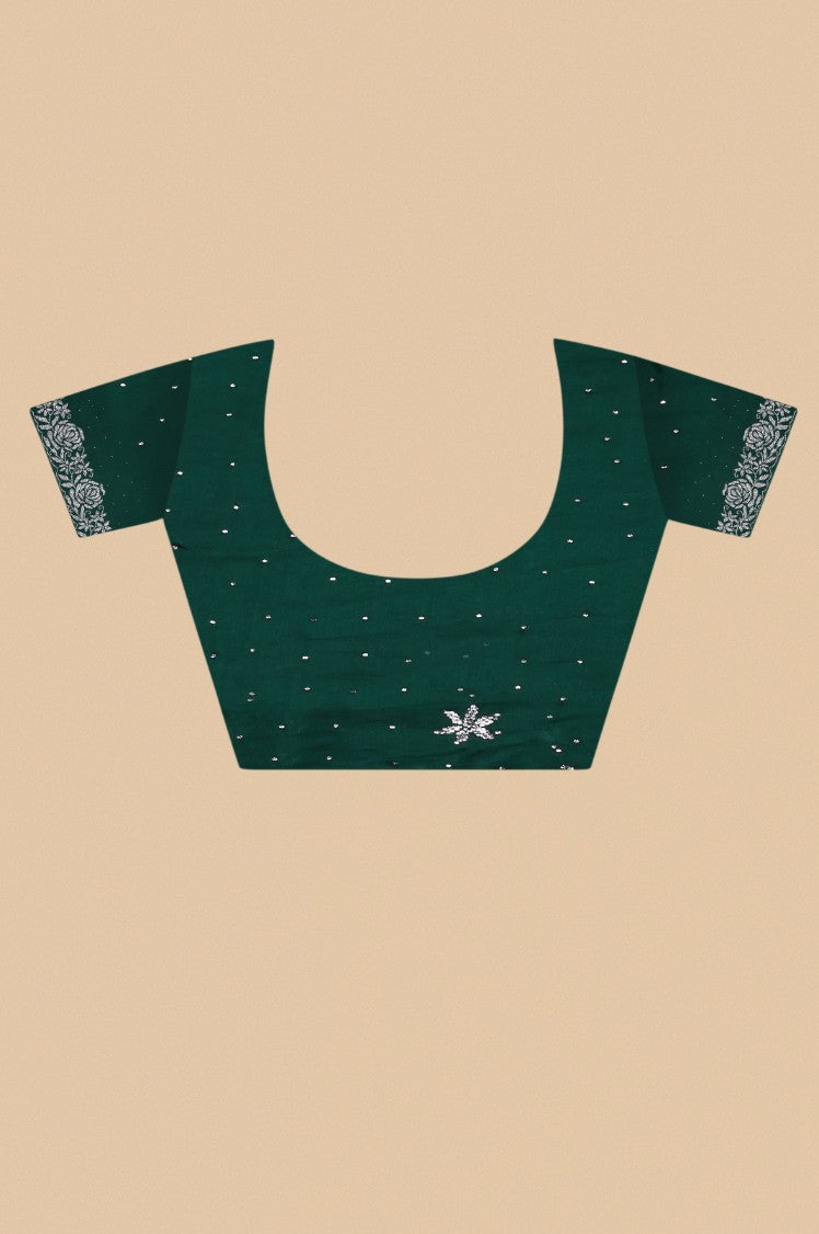 Elegant dark green color floral motif embroidered saree