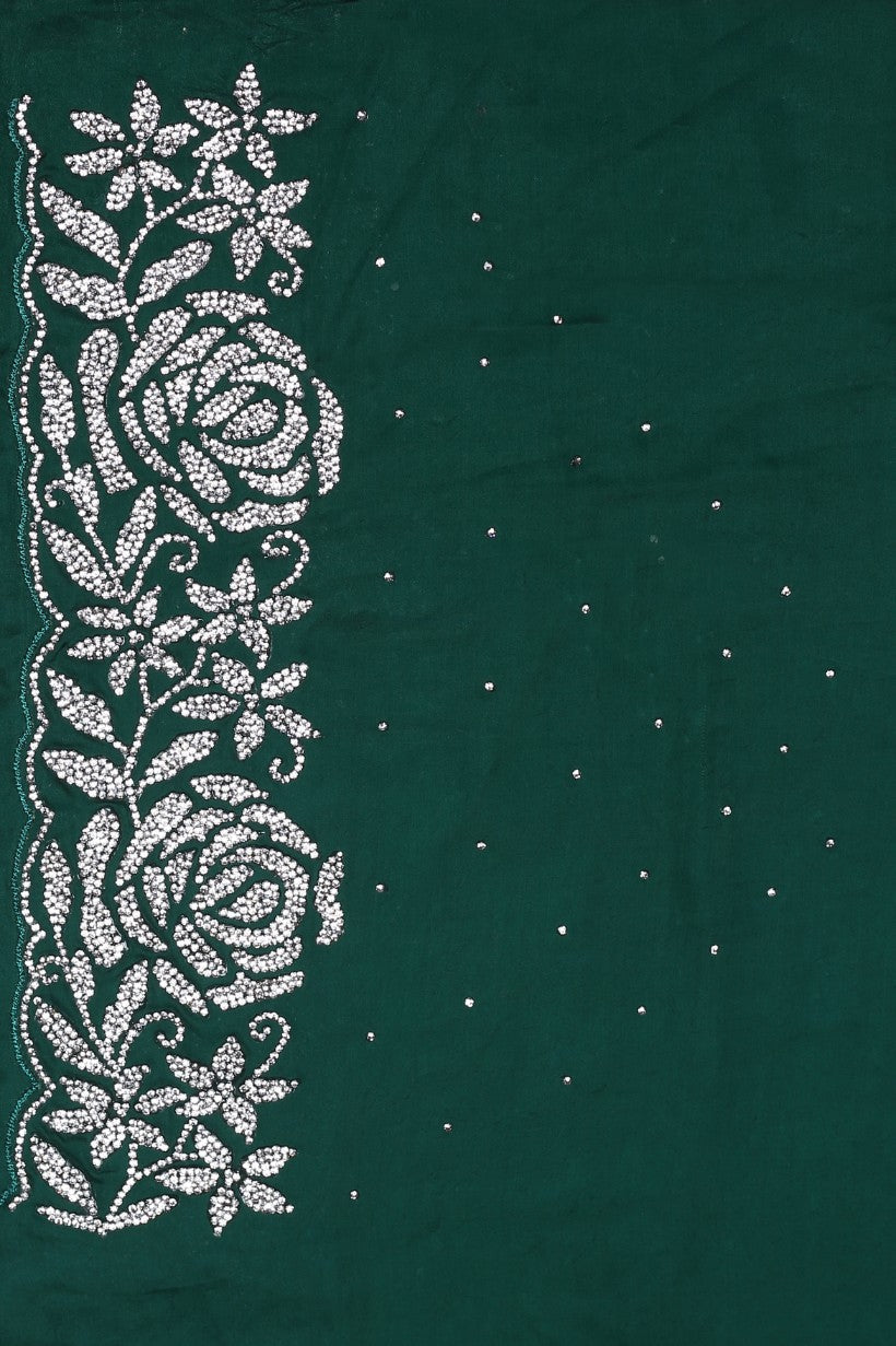 Elegant dark green color floral motif embroidered saree
