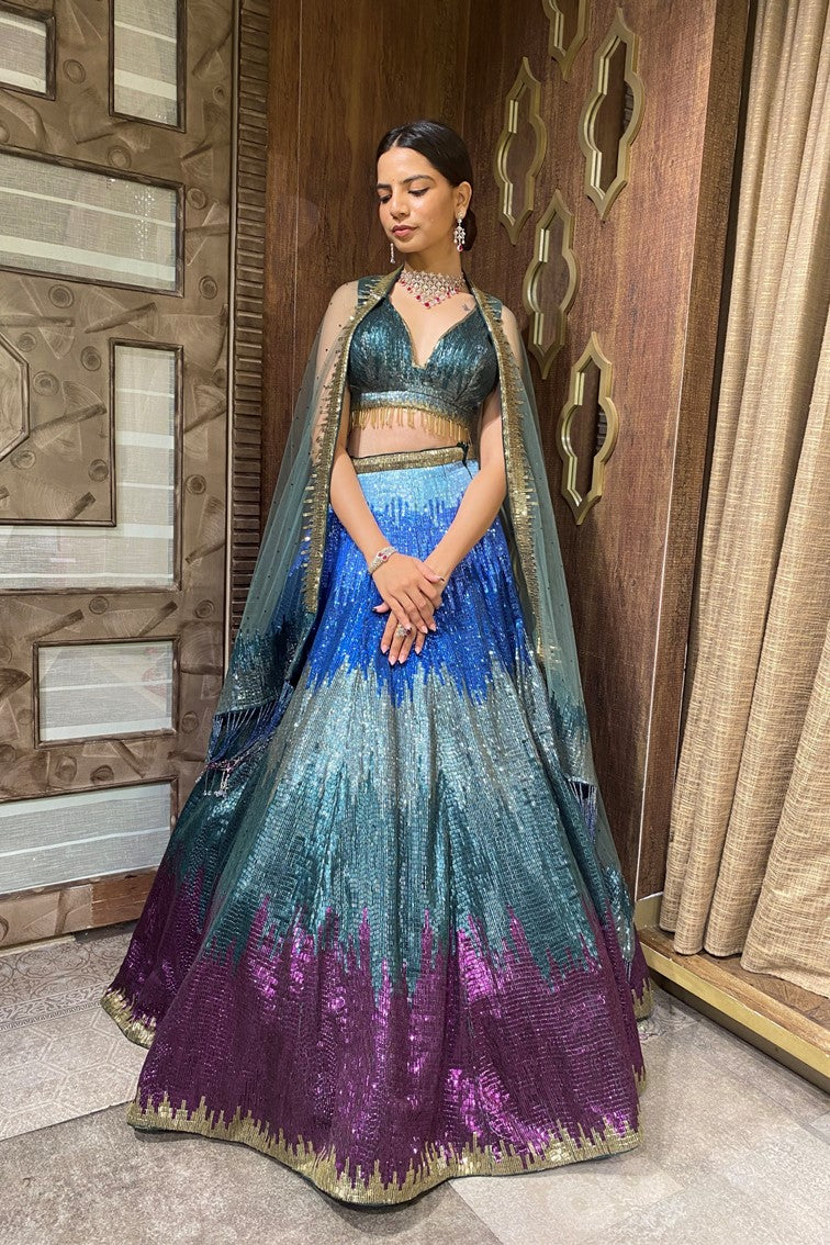 Beautiful multi color shaded embroidered lehanga