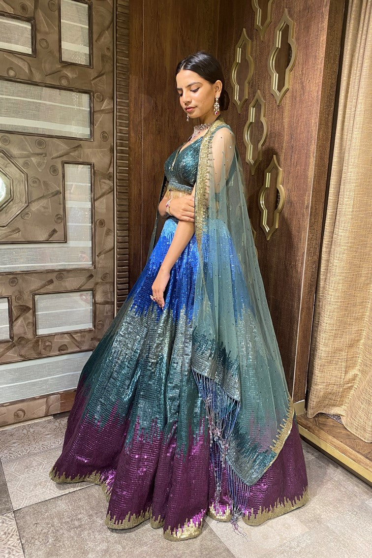 Beautiful multi color shaded embroidered lehanga
