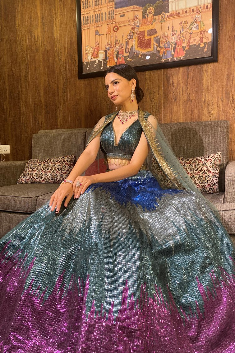 Beautiful multi color shaded embroidered lehanga