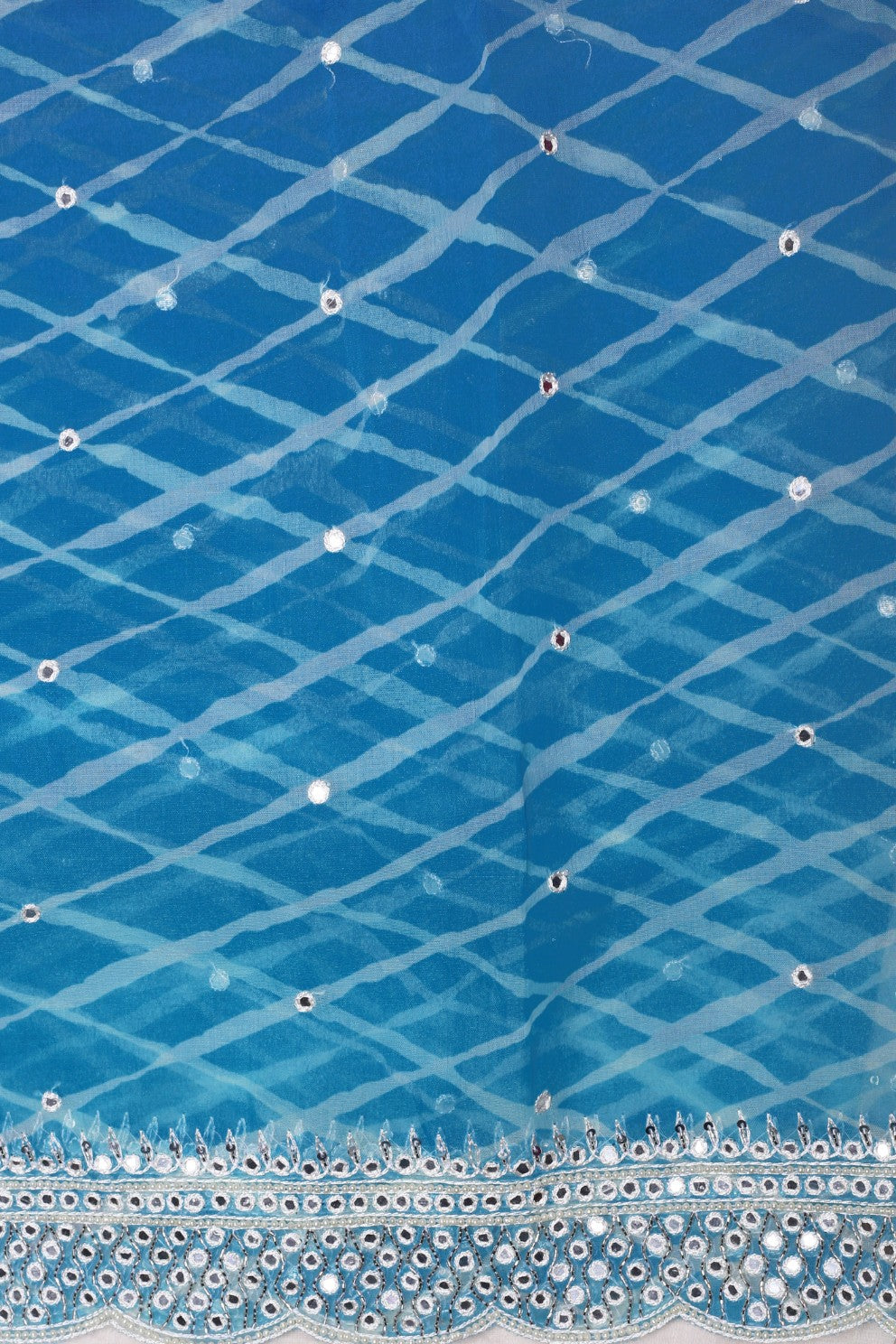 Elegant blue color tie and dyed embroidered saree