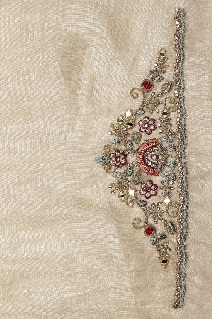 Elegant yellow color peacock motif embroidered saree