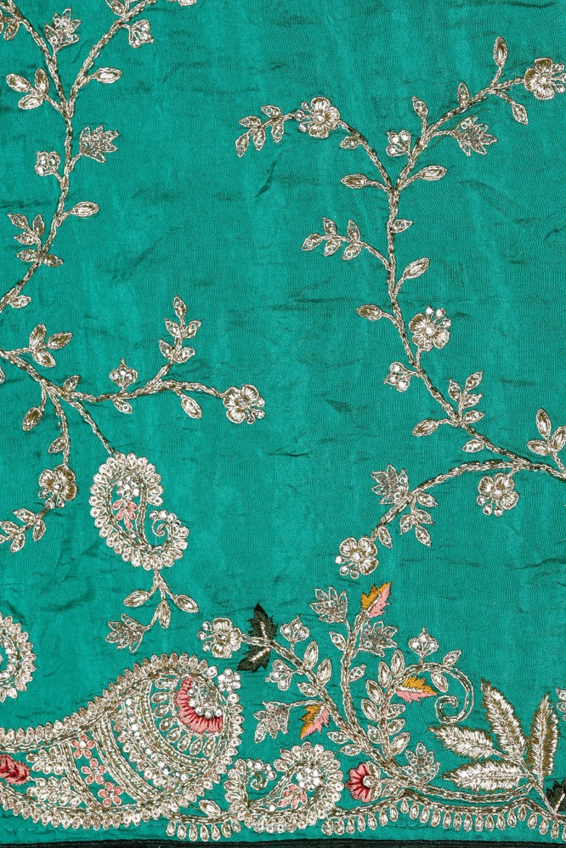 Beautiful peacock green color paisley motif embroidered saree