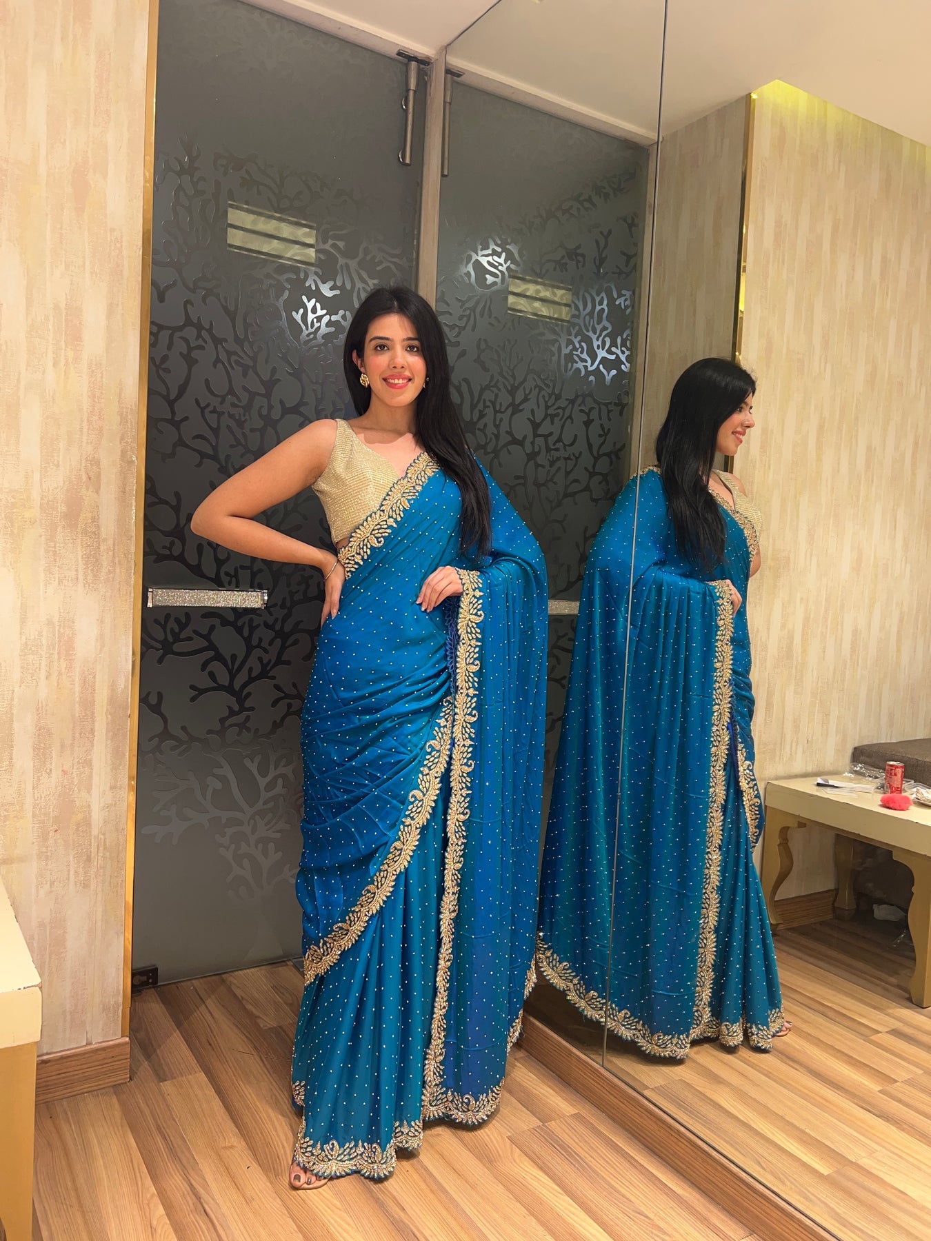 Classy Blue Colour Embroidered Saree