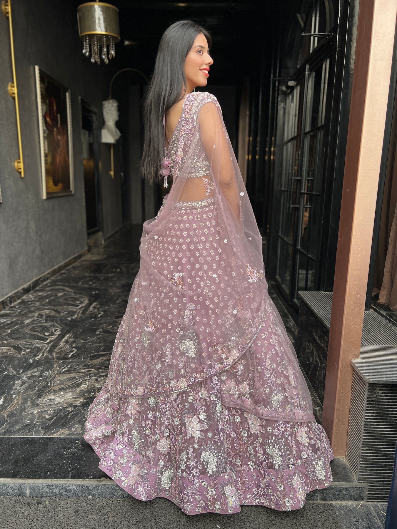 adorable muve color floral motif embroidered lehenga