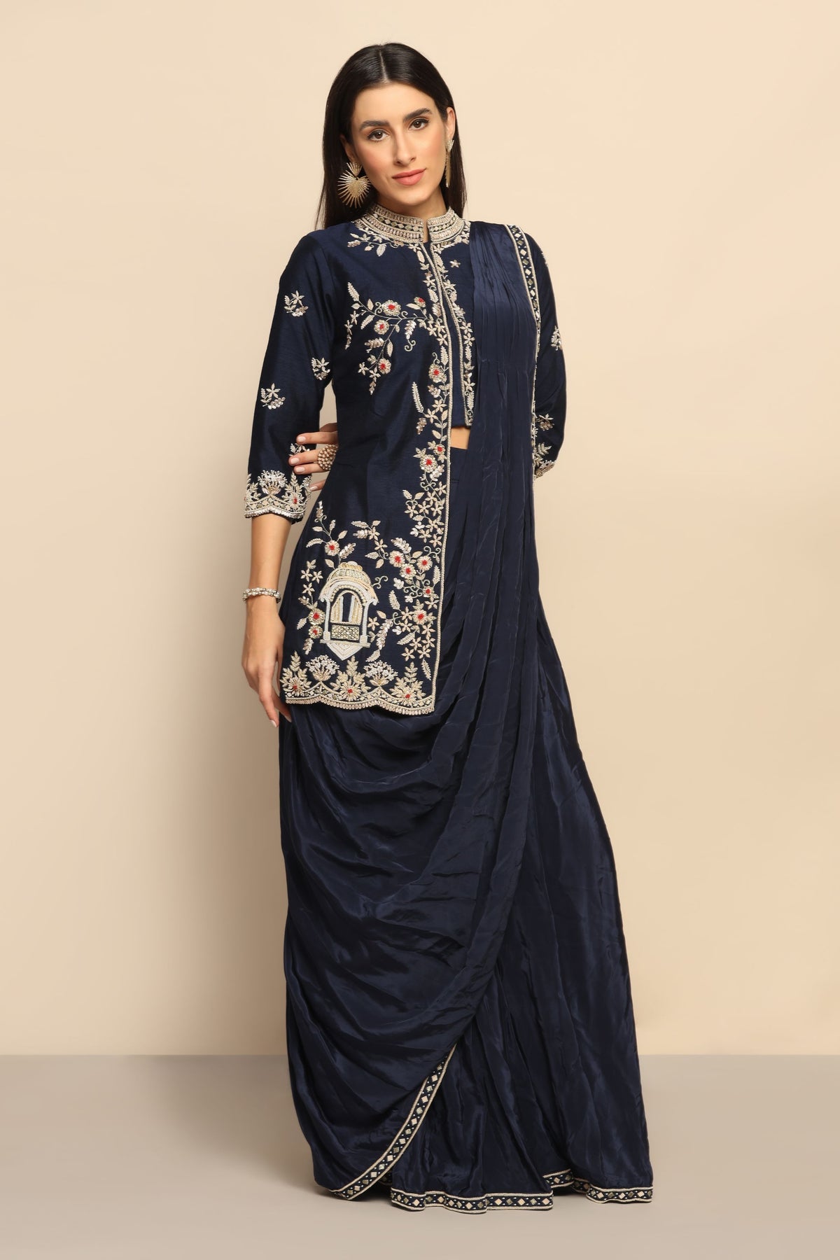 Midnight Star Dark Blue Dress with Sequins, Sali, thread work, Cut Dana