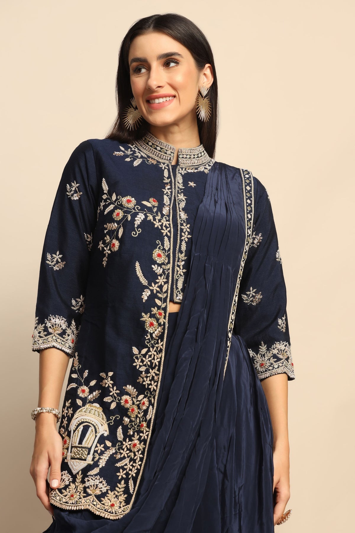 Midnight Star Dark Blue Dress with Sequins, Sali, thread work, Cut Dana