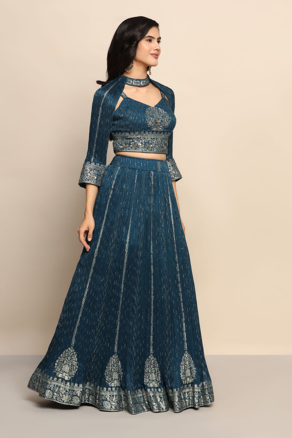 Captivating Royal Blue Sequin Dress with Thread Work and Cut Dana Embellishments